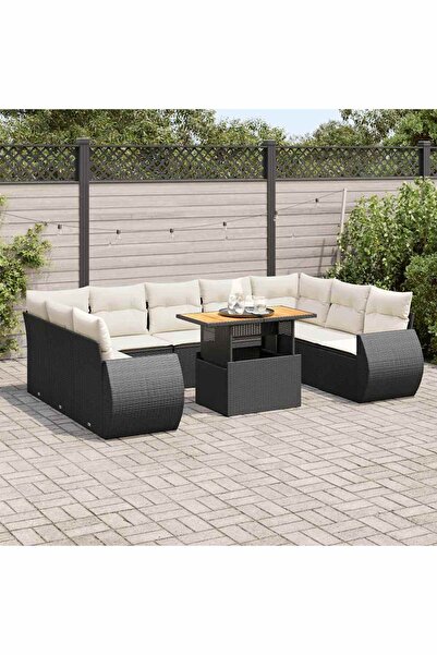 vidaxl Set canapele de gradina cu perne, 10 piese, negru, poliratan