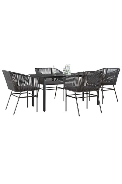 vidaxl Set de sufragerie de gradina 5 piese neagra Sticla Poly Rattan