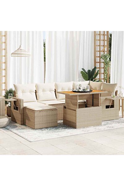 vidaxl Set canapele de gradina, 7 piese, cu perne, bej, poliratan