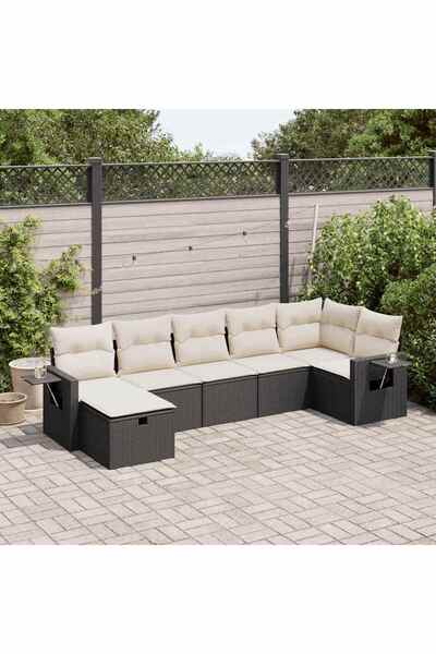 vidaxl Set canapele de gradina cu perne, 7 piese, negru, poliratan