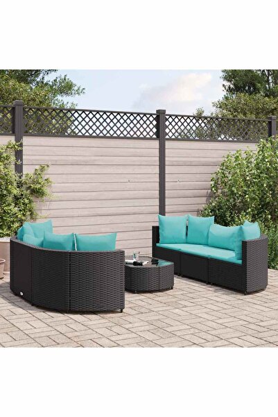 vidaxl Set canapele de gradina cu perne, 7 piese, negru, poliratan