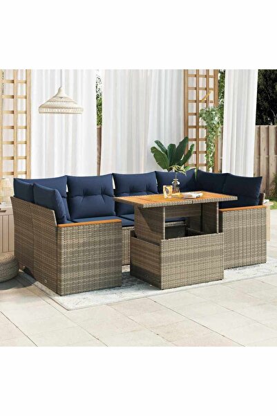 vidaxl Set canapele de gradina, 7 piese, cu perne, gri, poliratan