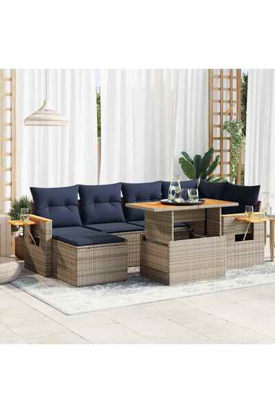 vidaxl Set canapele gradina perne 7 piese negru, poliratan/lemn acacia