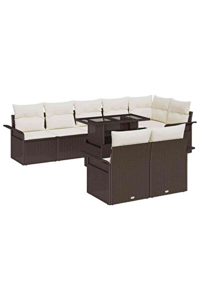 vidaxl Set de canapele pentru gradina cu perna 9 pcs Maro Rattan poli
