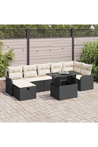 vidaxl Set de canapele pentru gradina cu perna 8 pcs Negru Rattan poli
