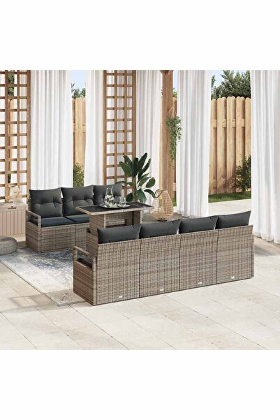 vidaxl Set de canapele pentru gradina cu perna 8 pcs Gri Rattan poli