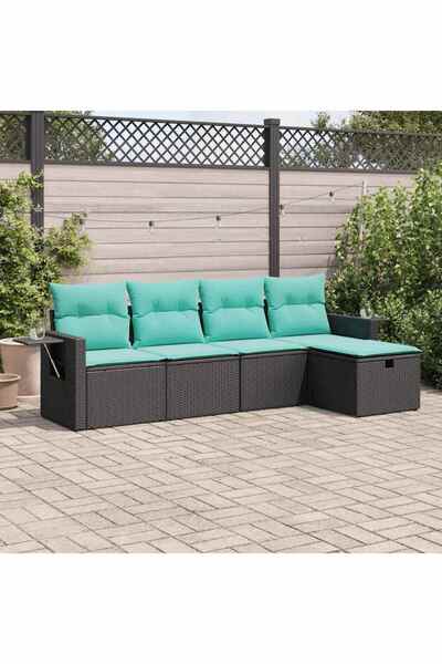 vidaxl Set mobilier de gradina cu perne, 5 piese, negru, poliratan