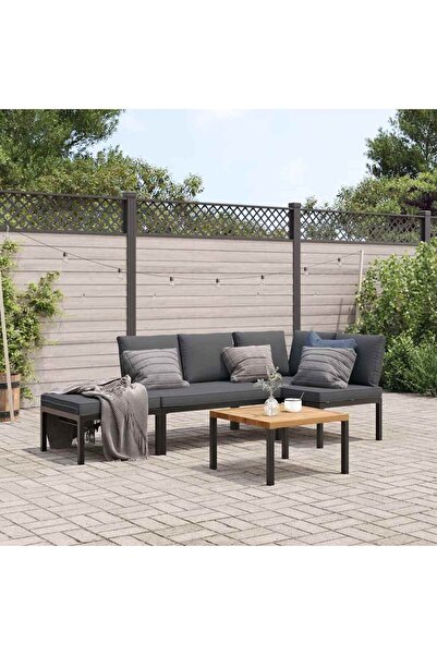 vidaxl Set mobilier de gradina cu perne, 4 piese, negru, aluminiu