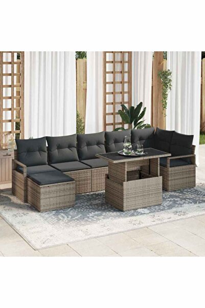 vidaxl Set de canapele pentru gradina 8 pcs Gri Rattan poli