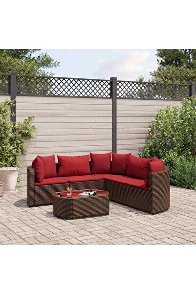vidaxl Set canapele de gradina cu perne, 6 piese, maro, poliratan