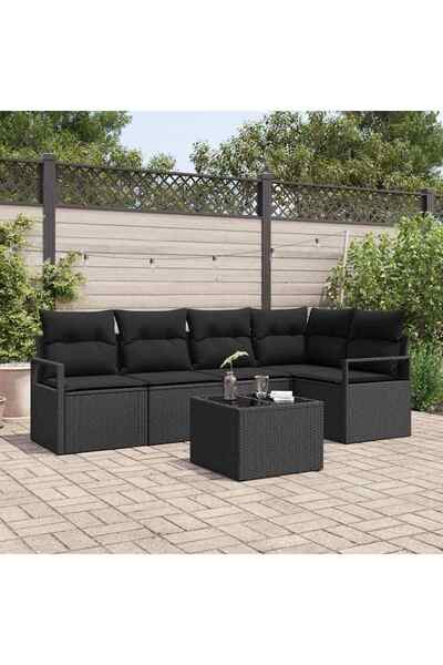 vidaxl Set de canapea cu perna 6 pcs Negru poliratan