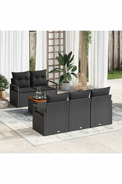 vidaxl Set de canapele pentru gradina 6 pcs Negru poliratan