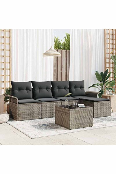vidaxl Set de canapele pentru gradina cu perna 6 pcs Gri poliratan