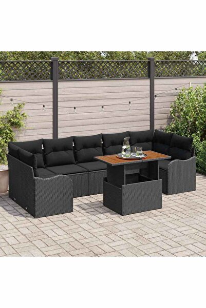 vidaxl Set de canapele pentru gradina 8 pcs Negru Rattan poli
