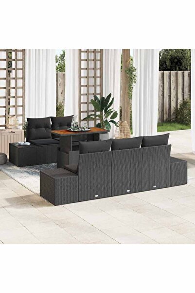 vidaxl Set de canapele pentru gradina 6 pcs Negru Rattan poli