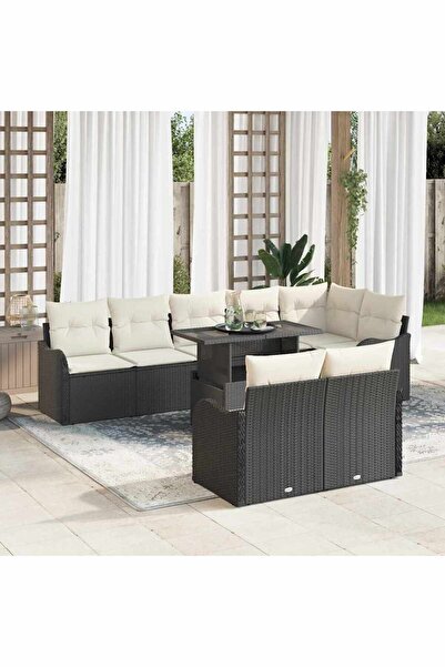 vidaxl Set de lounge cu perna 9 pcs Negru Rattan poli