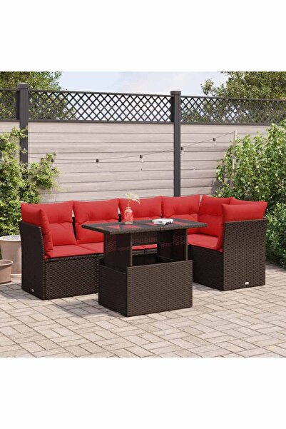 vidaxl Set canapele de gradina cu perne, 6 piese, maro, poliratan