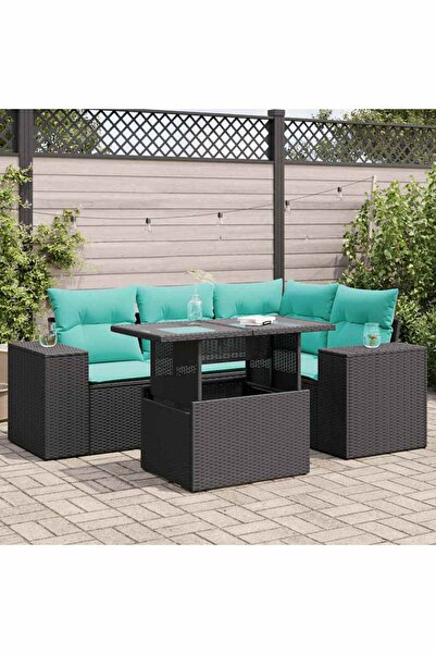 vidaxl Set mobilier gradina perne 5 piese negru poliratan/lemn acacia