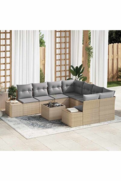 vidaxl Set de canapele pentru gradina cu perna 9 pcs Bej poliratan