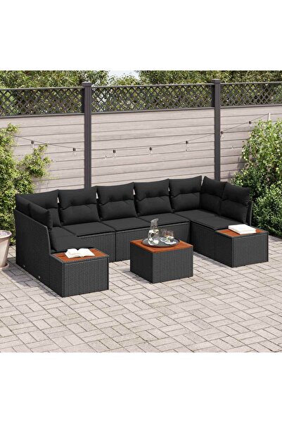vidaxl Set de canapele pentru gradina cu perna 8 pcs Negru Rattan poli