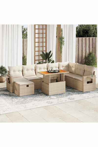 vidaxl Set canapele gradina cu perne 9 piese bej poliratan/lemn acacia