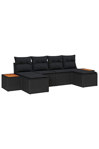 vidaxl Set de canapele pentru gradina cu perna 6 pcs Negru poliratan