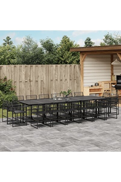 vidaxl Set mobilier de gradina, 17 piese, negru, poliratan