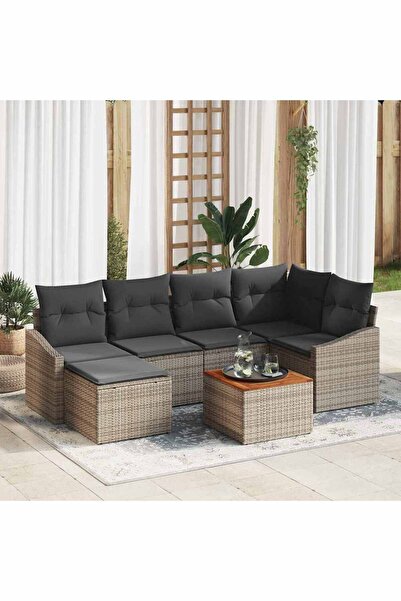 vidaxl Set de canapele pentru gradina cu perna 7 pcs Gri poliratan