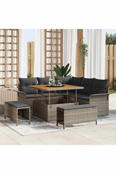 vidaxl Set de canapele pentru gradina cu perna 8 pcs Gri poliratan