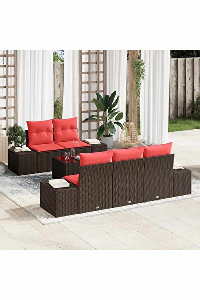 vidaxl Set de canapele pentru gradina cu perna 6 pcs Maro poliratan