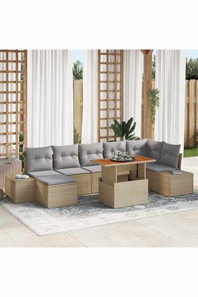 vidaxl Set de canapele pentru gradina 8 pcs Bej Rattan poli