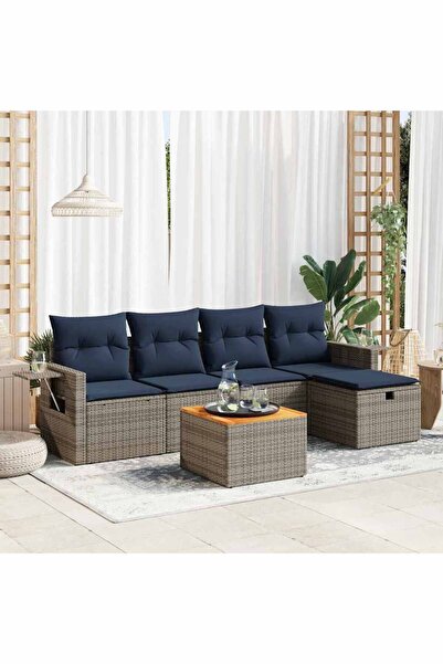 vidaxl Set mobilier gradina cu perne, 6 piese, gri, poliratan