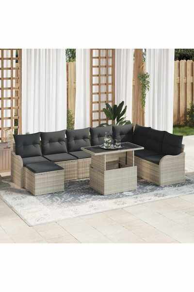 vidaxl Set de canapele pentru gradina 9 pcs Gri deschis Rattan poli