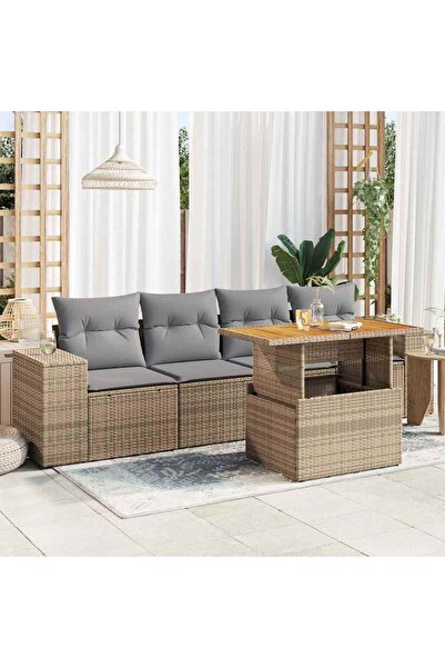 vidaxl Set canapele de gradina cu perne, 5 piese, bej, poliratan
