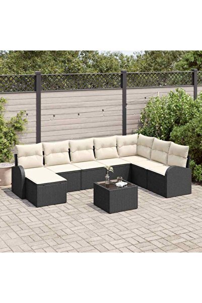 vidaxl Set de canapea cu perna 9 pcs Negru È™i Alb poliratan