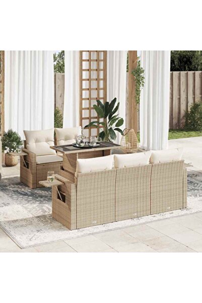 vidaxl Set canapele de gradina cu perne, 6 piese, bej, poliratan