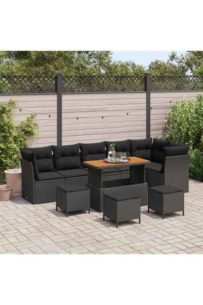vidaxl Set de canapele pentru gradina 10 pcs Negru poliratan