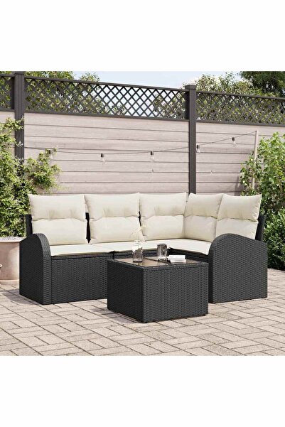 vidaxl Set de canapele pentru gradina 5 pcs Negru È™i Alb poliratan