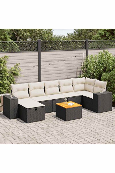 vidaxl Set mobilier de gradina cu perne, 8 piese, negru, poliratan