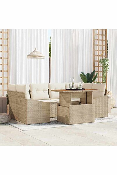 vidaxl Garden Sofa Set 7 pcs Beige Poly Rattan