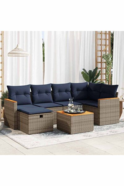 vidaxl Set canapele de gradina, 7 piese, cu perne, gri, poliratan