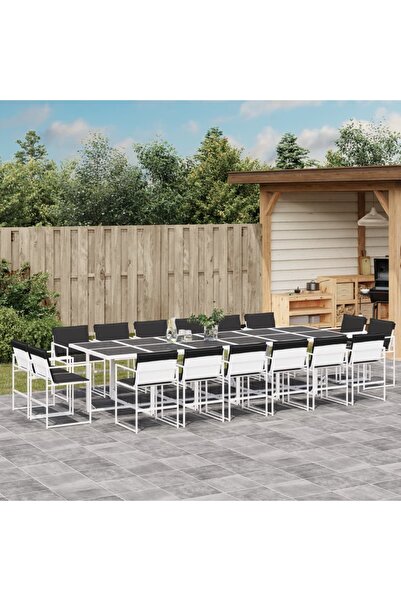 vidaxl Set mobilier de gradina, 17 piese, cu perne, alb, textilena