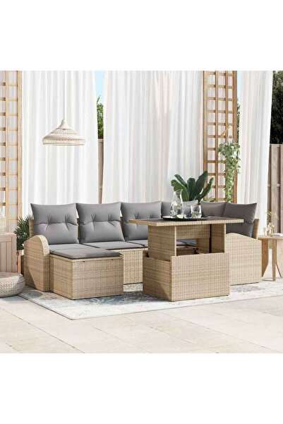 vidaxl Set de canapele pentru gradina 7 pcs Bej Rattan poli