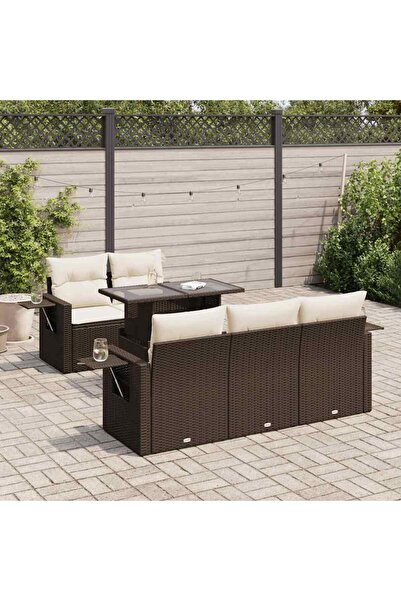 vidaxl Set canapele de gradina cu perne, 6 piese, maro, poliratan