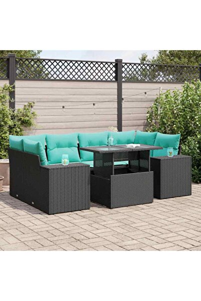 vidaxl Set canapele gradina perne 7 piese negru, poliratan/lemn acacia