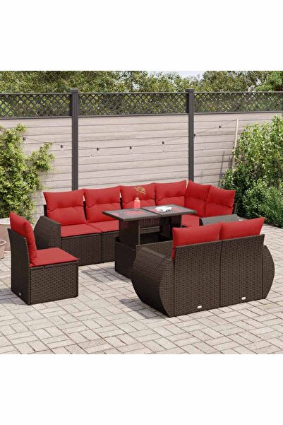 vidaxl Set canapele de gradina cu perne, 9 piese, maro, poliratan
