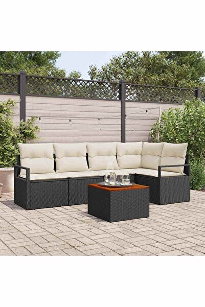 vidaxl Set de canapele pentru gradina cu perna 6 pcs Negru poliratan