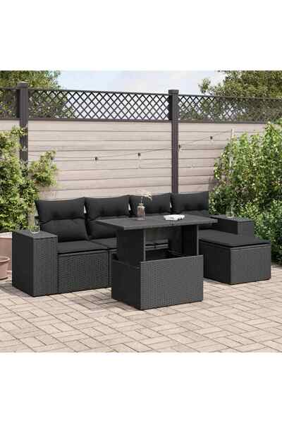 vidaxl Set mobilier de gradina cu perne, 6 piese, negru, poliratan