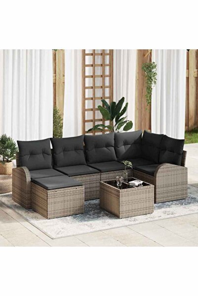 vidaxl Set de canapele pentru gradina 7 pcs Gri poliratan