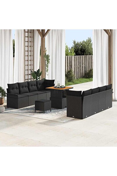 vidaxl Set de canapele pentru gradina cu perna 11 pcs Negru poliratan
